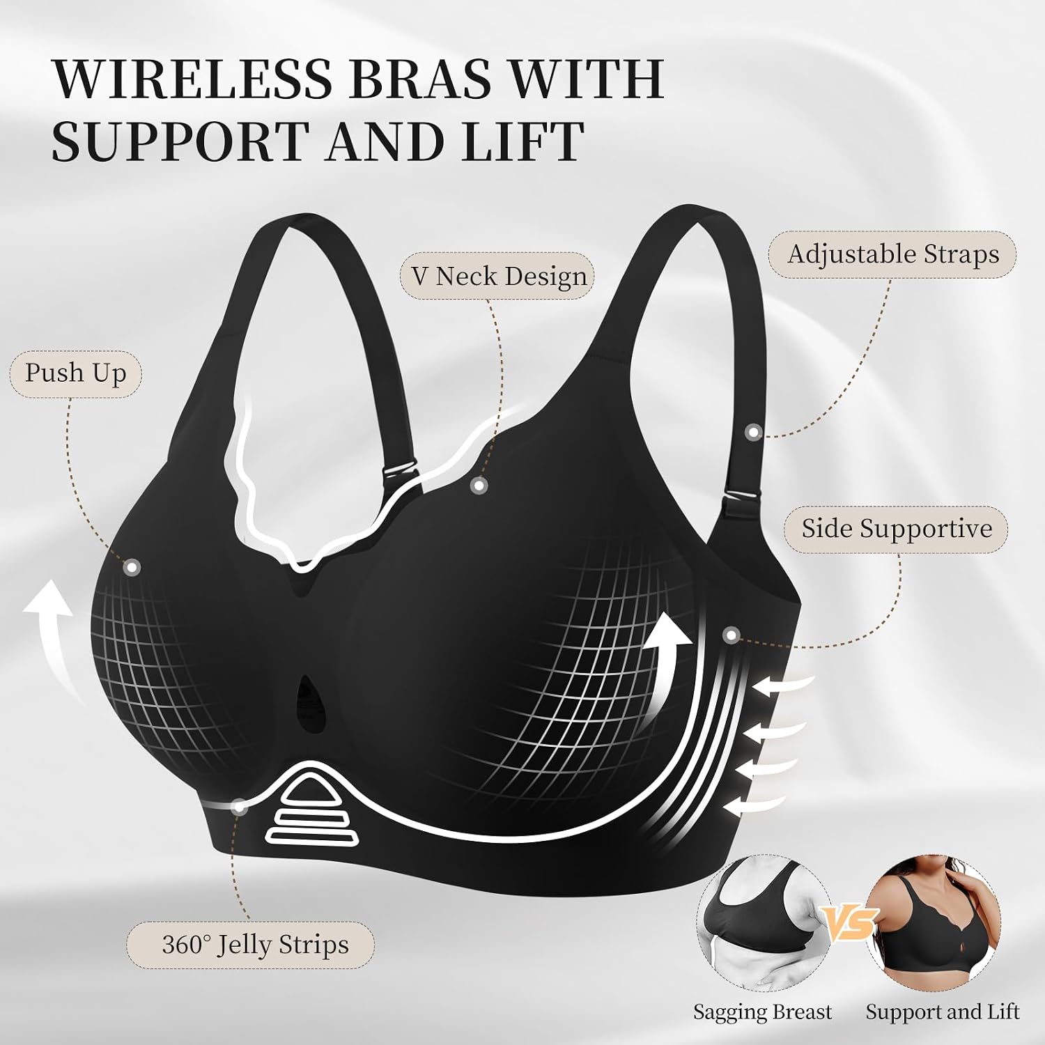 Thumbnail 3 de UIMERO Jelly Wireless Bra for Women, Seamless Wave-Neck T-Shirt Bra