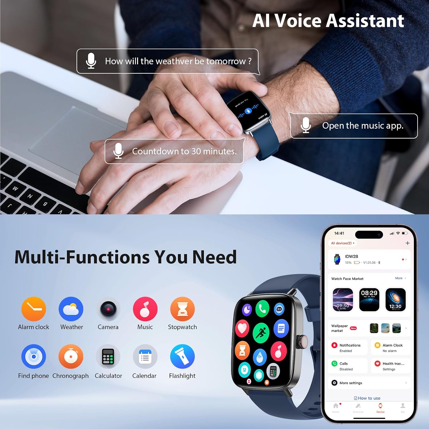 Thumbnail 3 de Smart Watch for Men with Call Answering 1.85" HD Screen