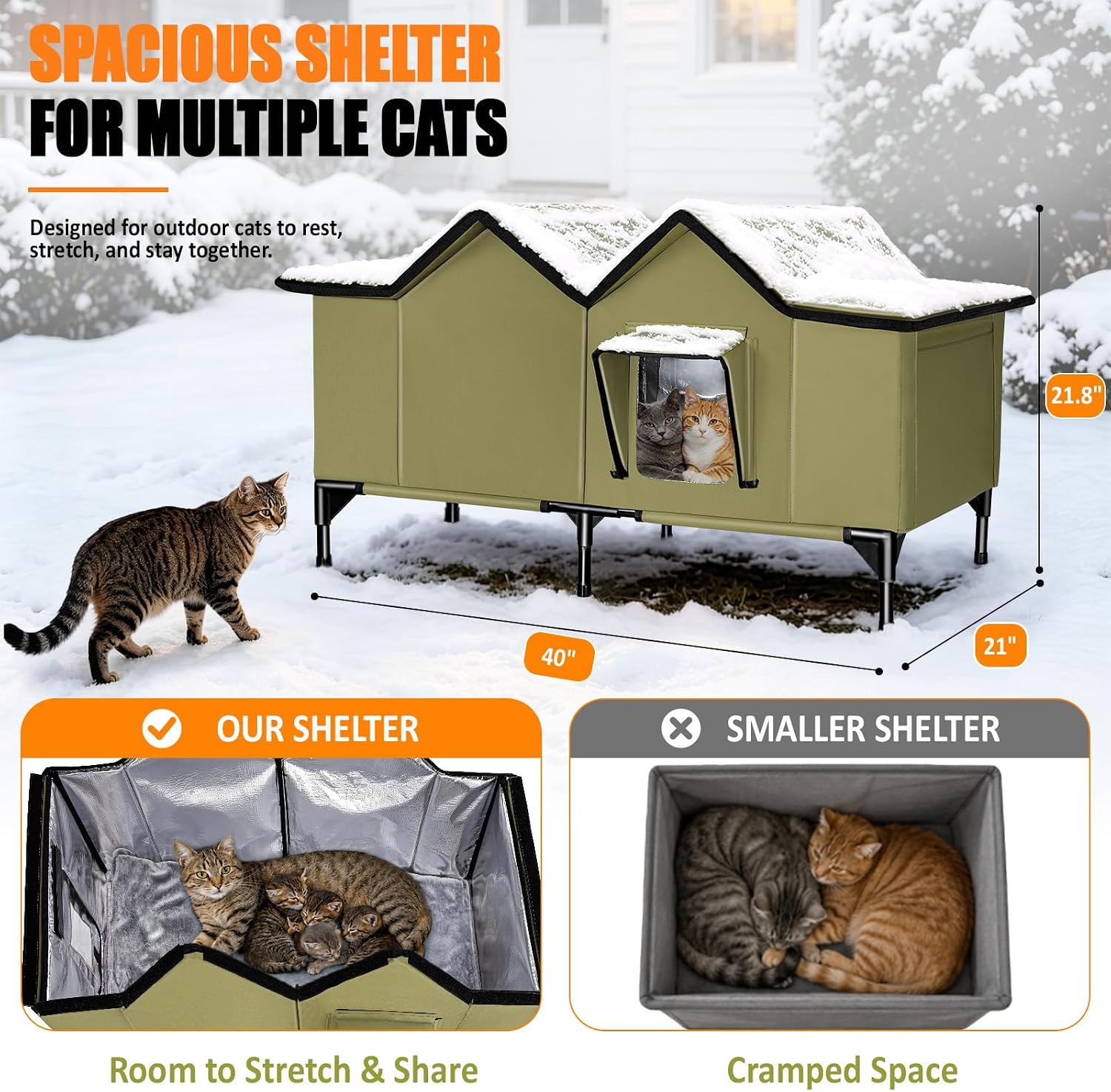 Detalle de VILRAK CH003 Heated Outdoor Cat House, XXL Insulated Shelter with Heating Pad