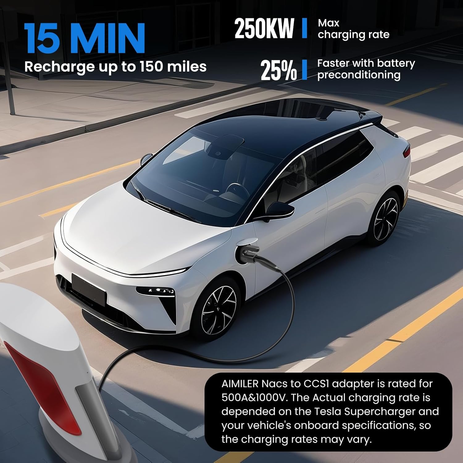 Detalle de AIMILER NACS to CCS1 Adapter: 500 Amps for CCS1 EVs at Tesla V3/V4 Superchargers