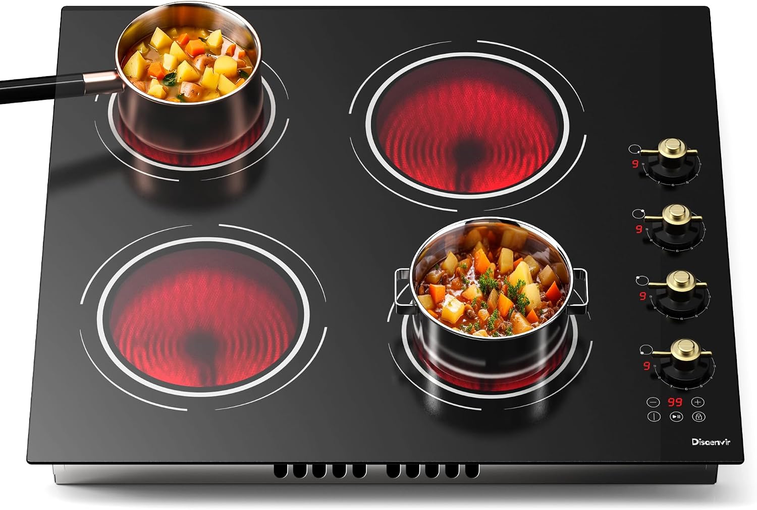 Detalle de Disaenvir DSC-D460100 24-Inch Electric Cooktop, 4 Burners, 9 Power Levels