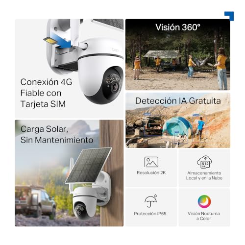 Thumbnail 3 de Tapo C615G Kit – Cámara de seguridad 4G LTE solar con Pan/Tilt 360° y detección AI (Person/Vehicle/Pet)