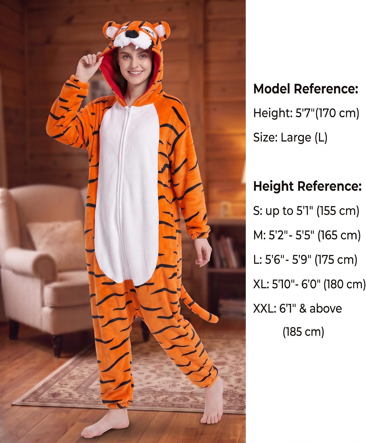 Detalle 2 de Hundredmore Adult Animal Onesie Pajamas, Plush One-Piece with Hood and Pockets