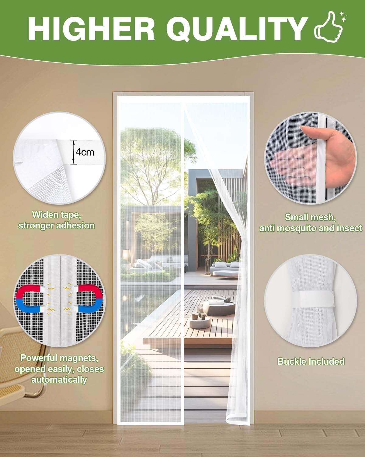 Thumbnail 4 de Auxmir Zanzariera magnetica 100 x 220 cm con chiusura automatica e 30 magneti, bianca