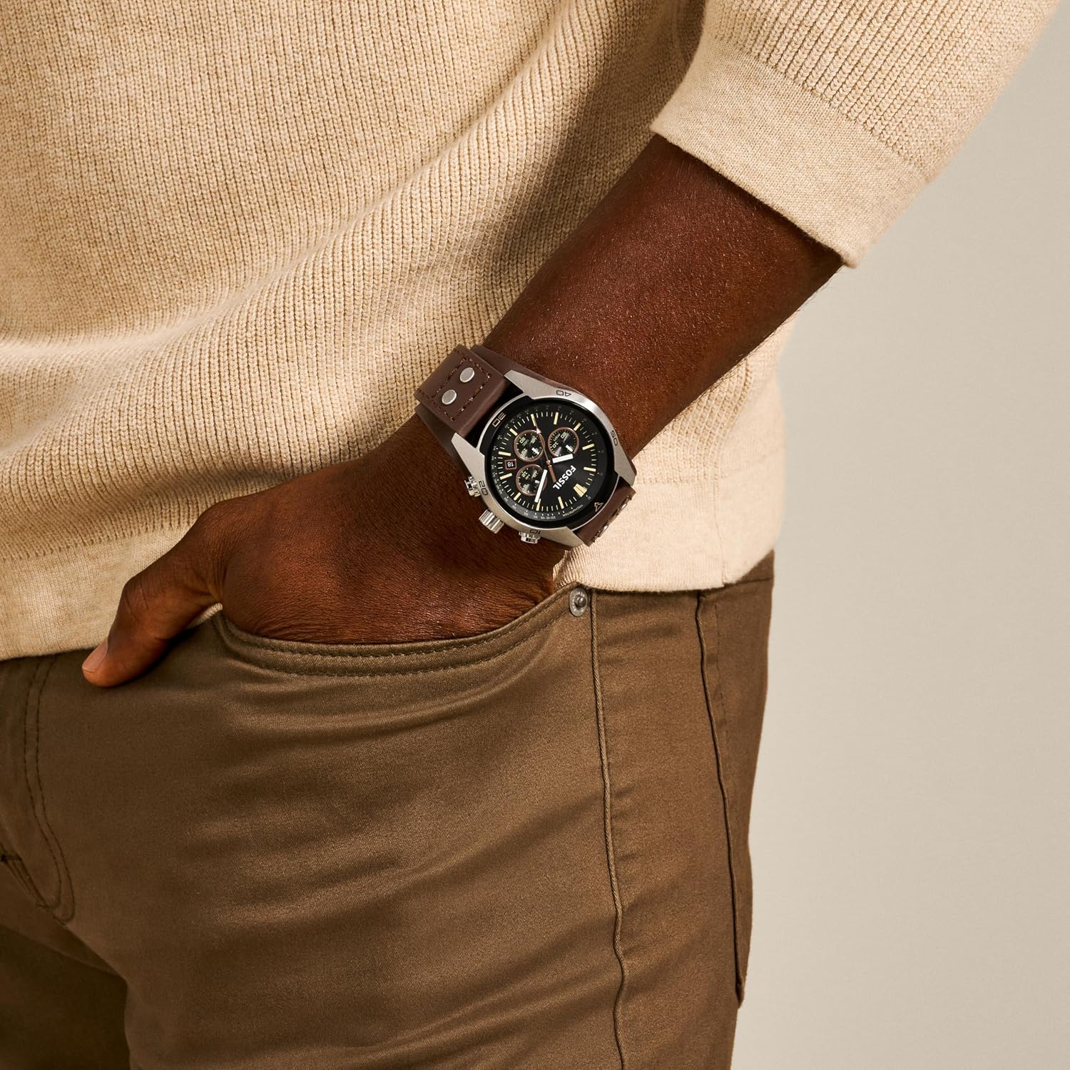 Detalle de Fossil Coachman da uomo: cronografo al quarzo con cinturino in pelle 44 mm