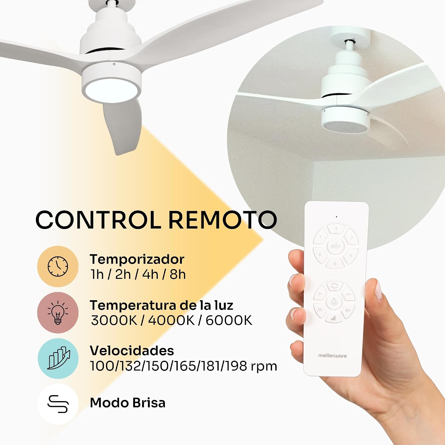 Thumbnail 3 de Mellerware Ventilador de Techo Brizy Bright 30 W, 6 Velocidades, Verano–Invierno y Mando a Distancia