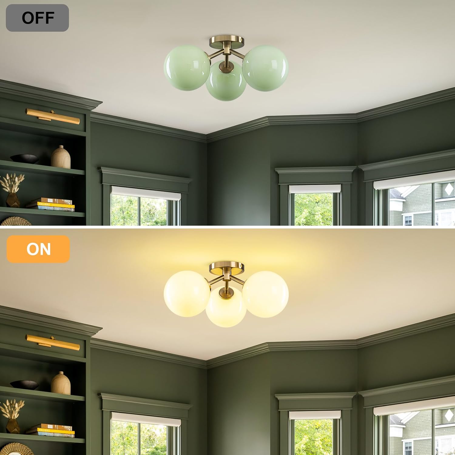 Thumbnail 4 de Kunlinzhu Green Globe Semi-Flush Ceiling Light with 3 Opal Glass Shades