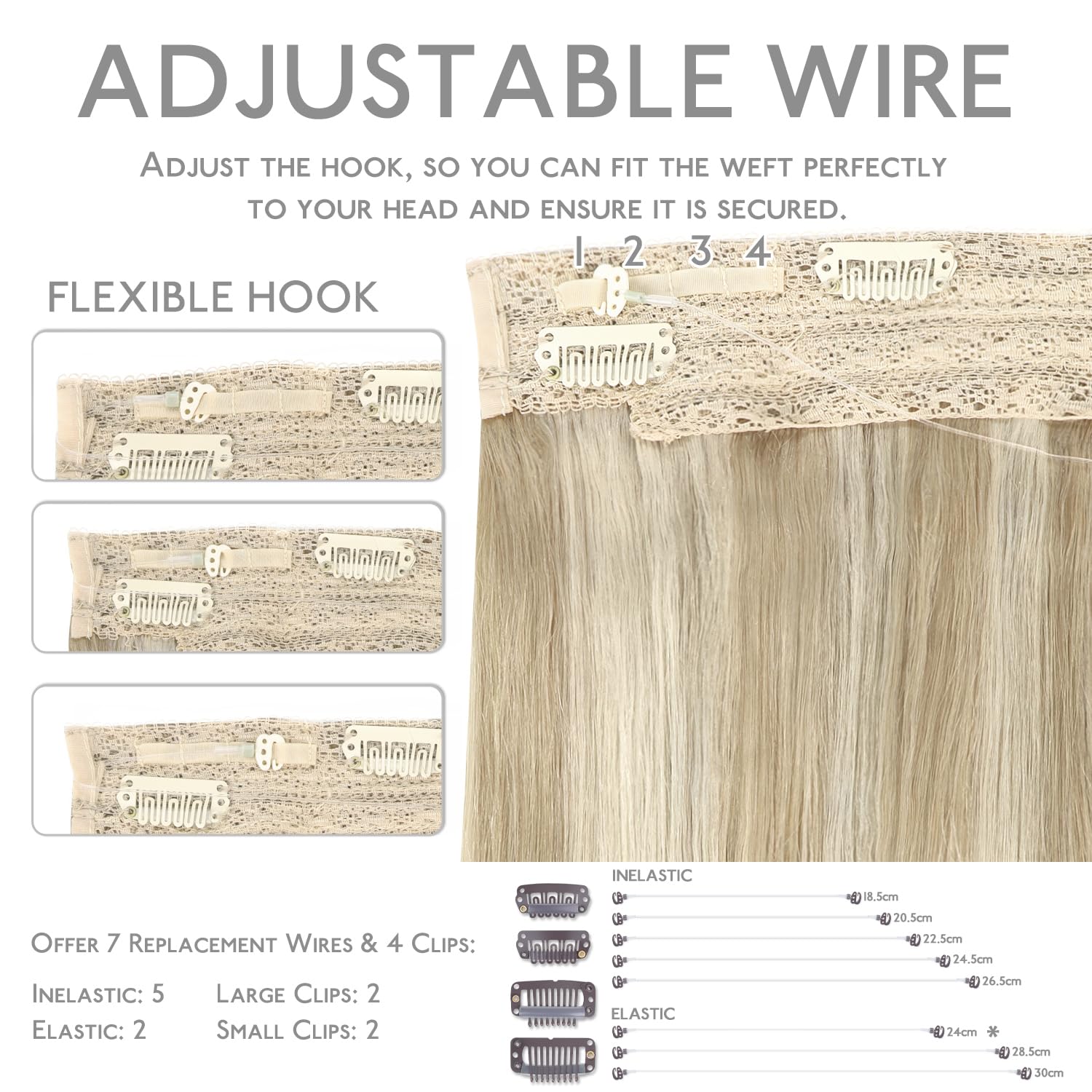 Thumbnail 2 de WENNALIFE Wire Hair Extensions – 18 inch, 125g, Dirty Blonde Highlighted Bleach Blond Remy Real Human Hair with Invisible Wire