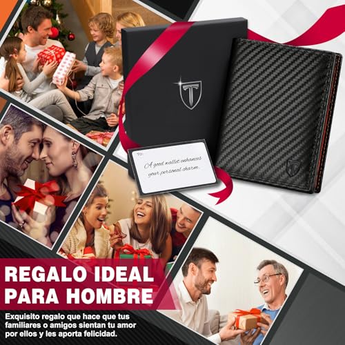 Thumbnail 6 de TEEHON Portefeuille Vertical en Cuir Carbone RFID – 11 emplacements, 2 fenêtres et 3 volets