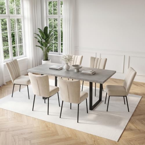 Detalle de JIEXI Set tavolo da pranzo allungabile e 6 sedie imbottite, piano MDF color albicocca