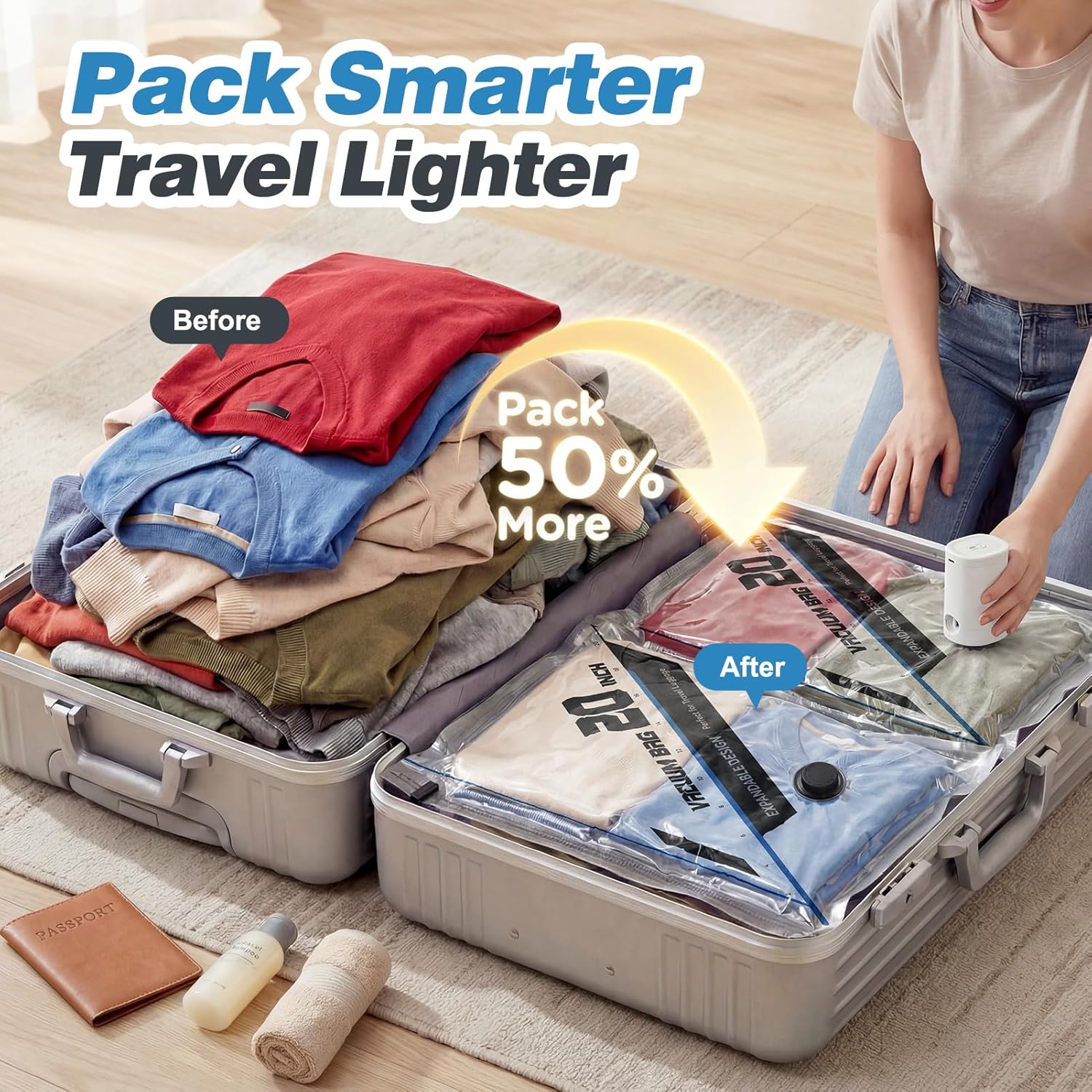 Thumbnail 1 de Rechargeable Vacuum Storage Bags with Electric Pump — 15-Piece Travel Set (3 Sizes)