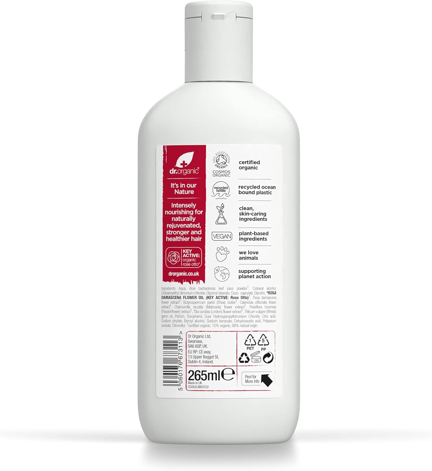 Detalle de Dr. Organic Rosa de Otto-balsam för torrt hår med rosdoft