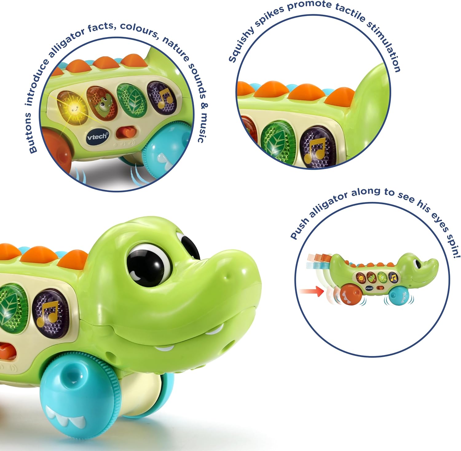 Detalle 2 de VTech Baby Squishy Spikes Alligator: Push Along Toy for Sensory & Early Learning