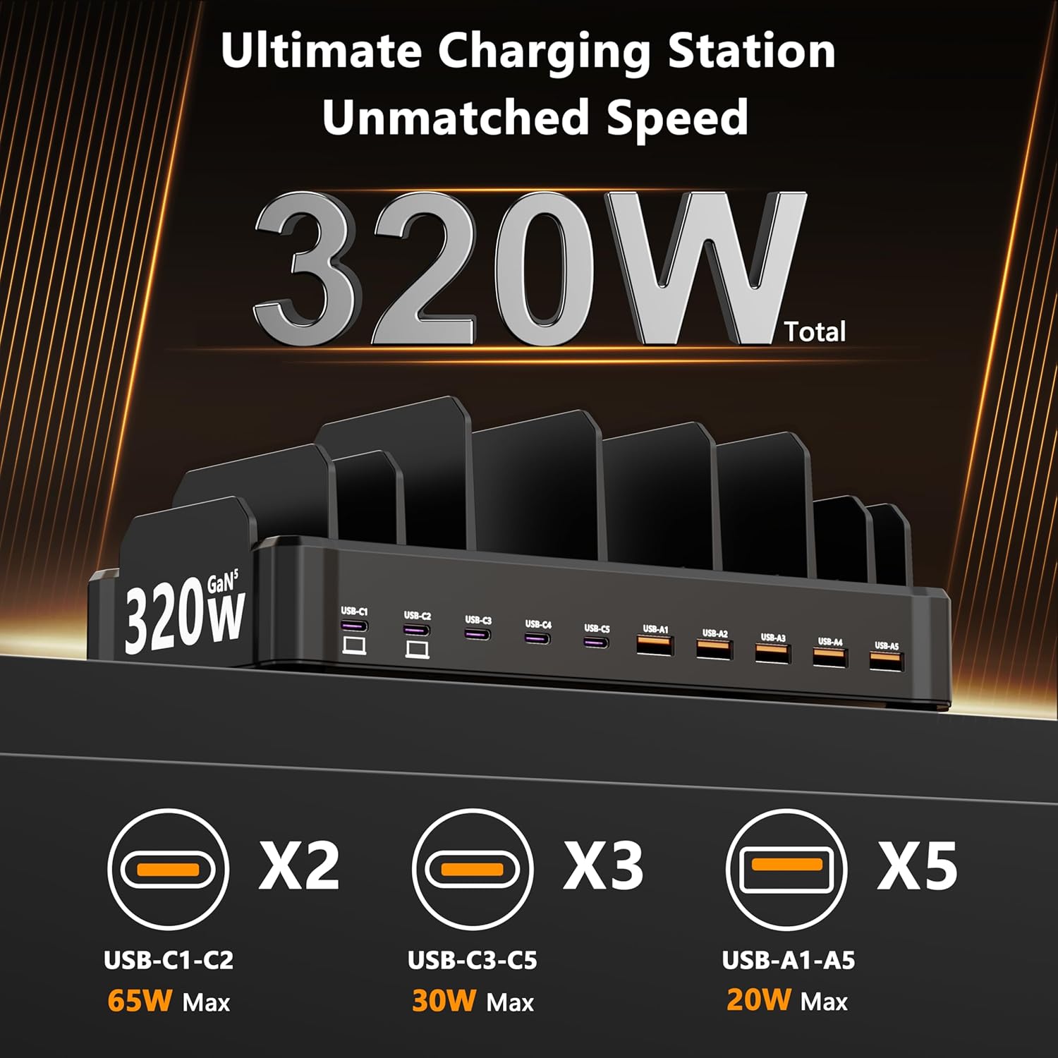 Thumbnail 1 de Monster 320W 10-Port GaN Charging Station with Dual 65W PD Ports