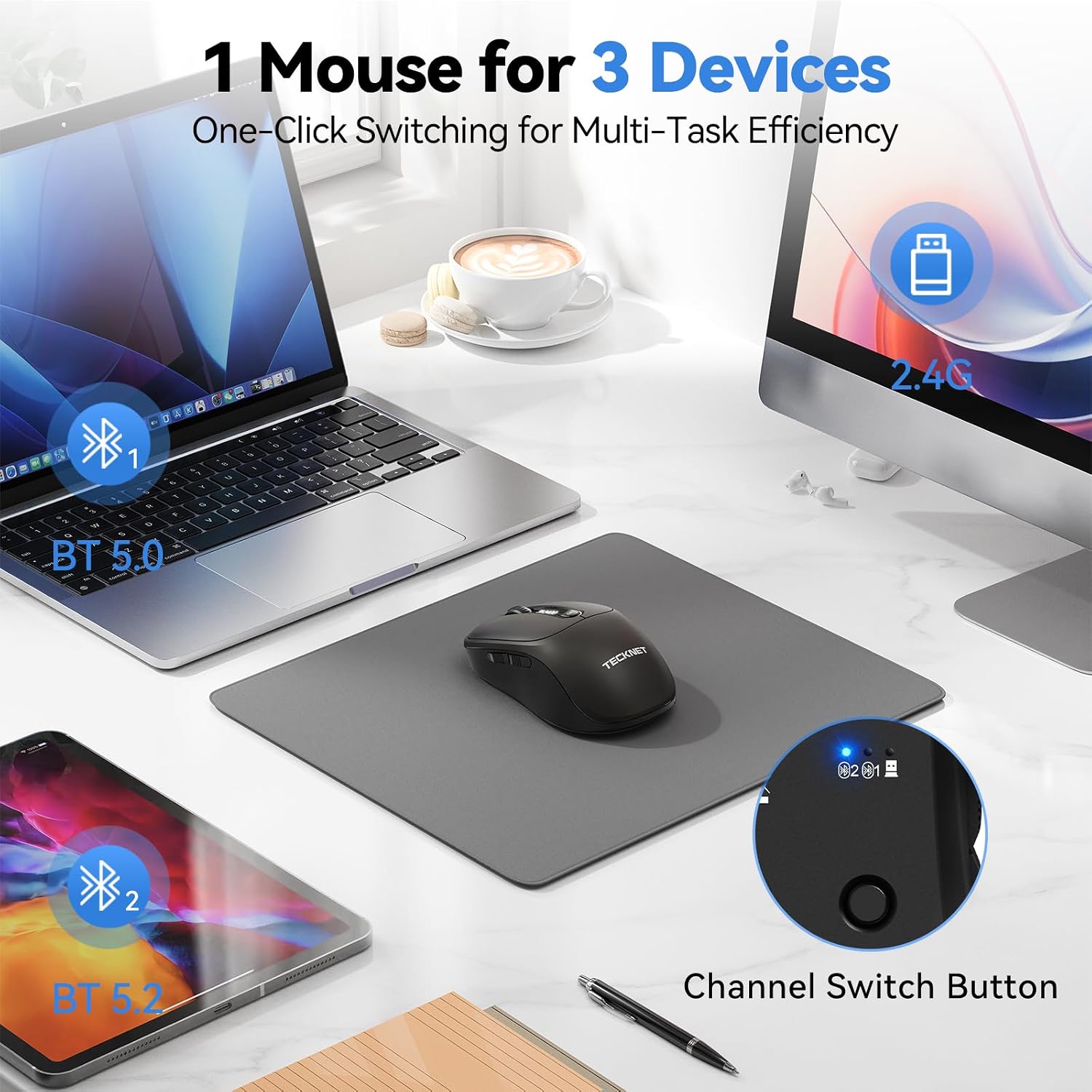 Detalle de TECKNET wireless mouse 800mAh