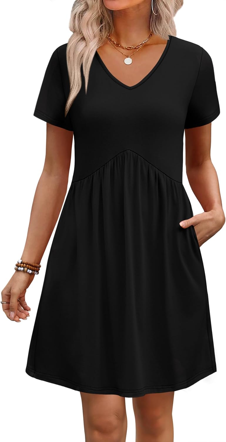 Detalle 2 de WIHOLL Dresses for Women 2026 Casual Summer V Neck Babydoll Dress