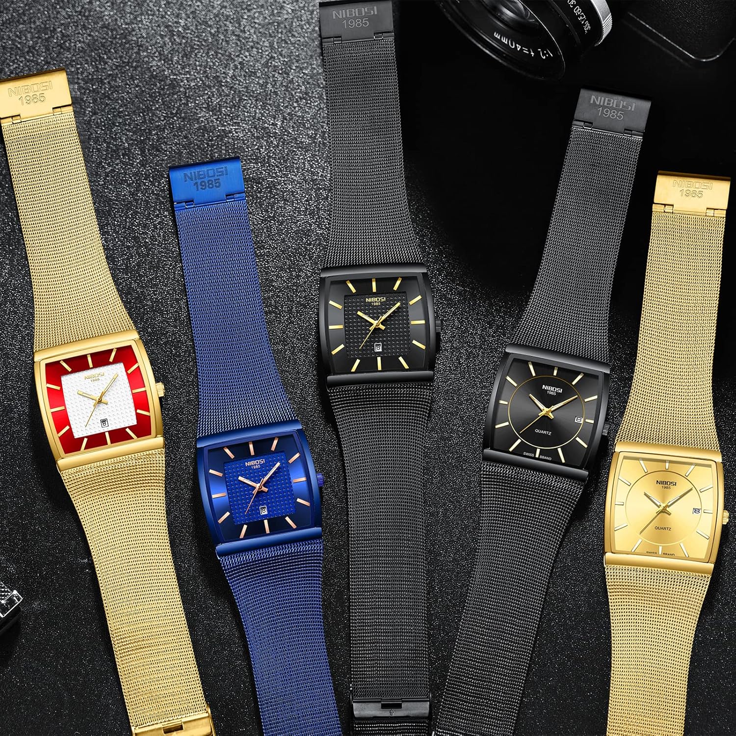 Thumbnail 4 de NIBOSI Orologi da uomo: quadrato, movimento al quarzo in acciaio inox, datario, 3ATM
