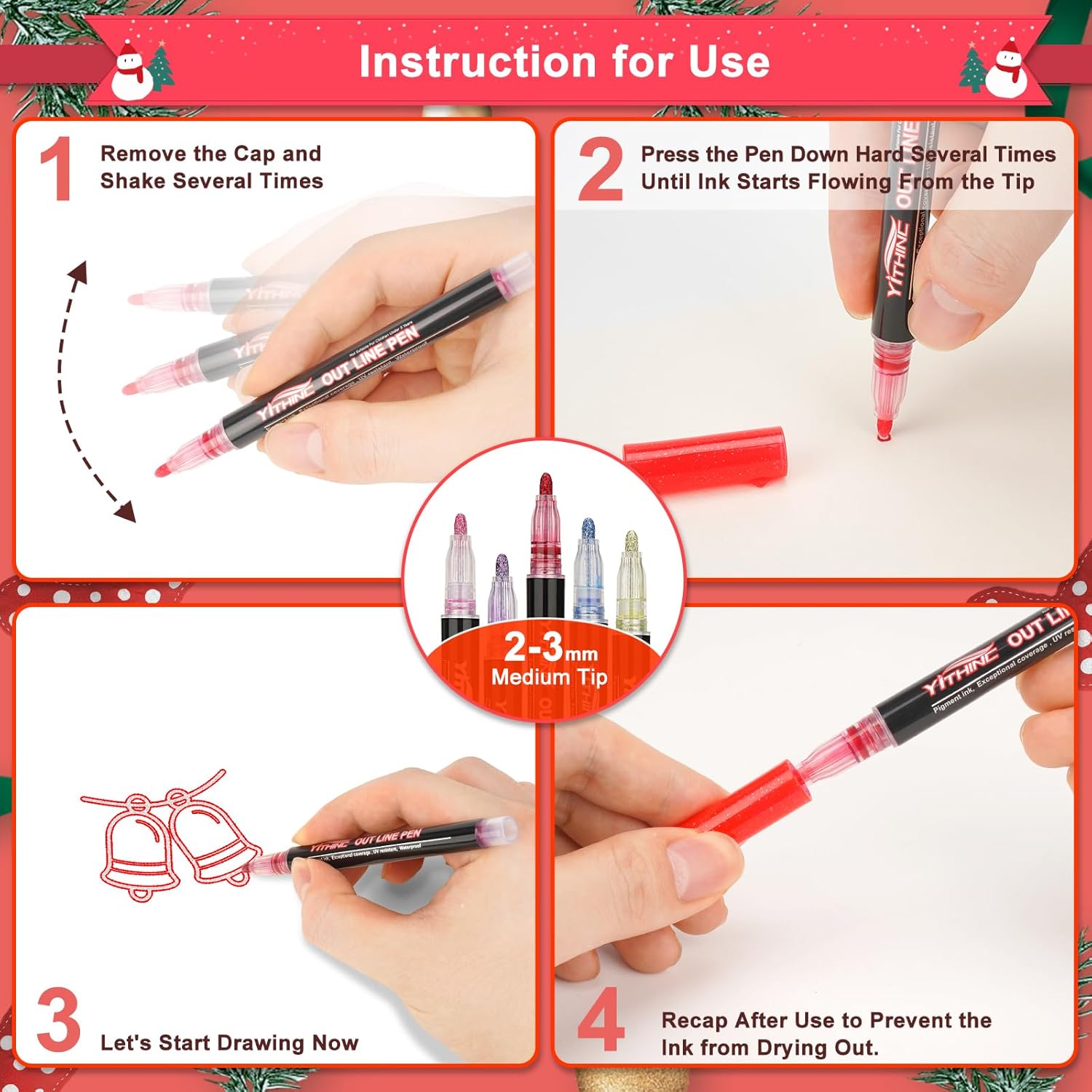Thumbnail 1 de YITHINC Glitter Pens Outline Marker Pen – 12 Sparkle Metallic Colouring Pens