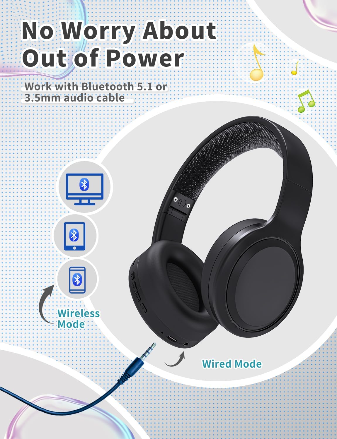 Thumbnail 1 de Xunpuls Kinder-Bluetooth-Kopfhörer (faltbar) mit Stereo-Sound & Mikrofon, bis zu 10 Std. Spielzeit, Bluetooth 5.3