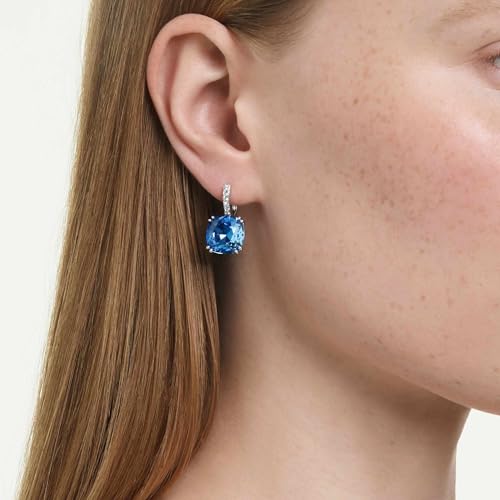 Detalle de Swarovski Millenia Pendientes Colgantes Talla Cojín en Azul con Baño de Rodio