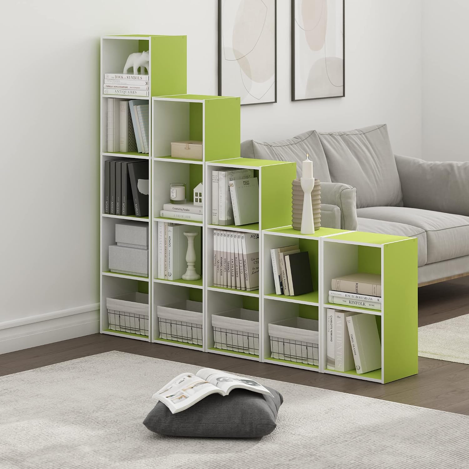 Detalle de Furinno Pasir Libreria a 2 ripiani aperti, verde/bianco