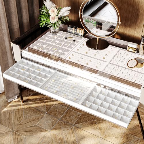 Detalle de Papten Plateau À Bijoux en Cuir Empilable Blanc – rangements élégants pour homme et femme