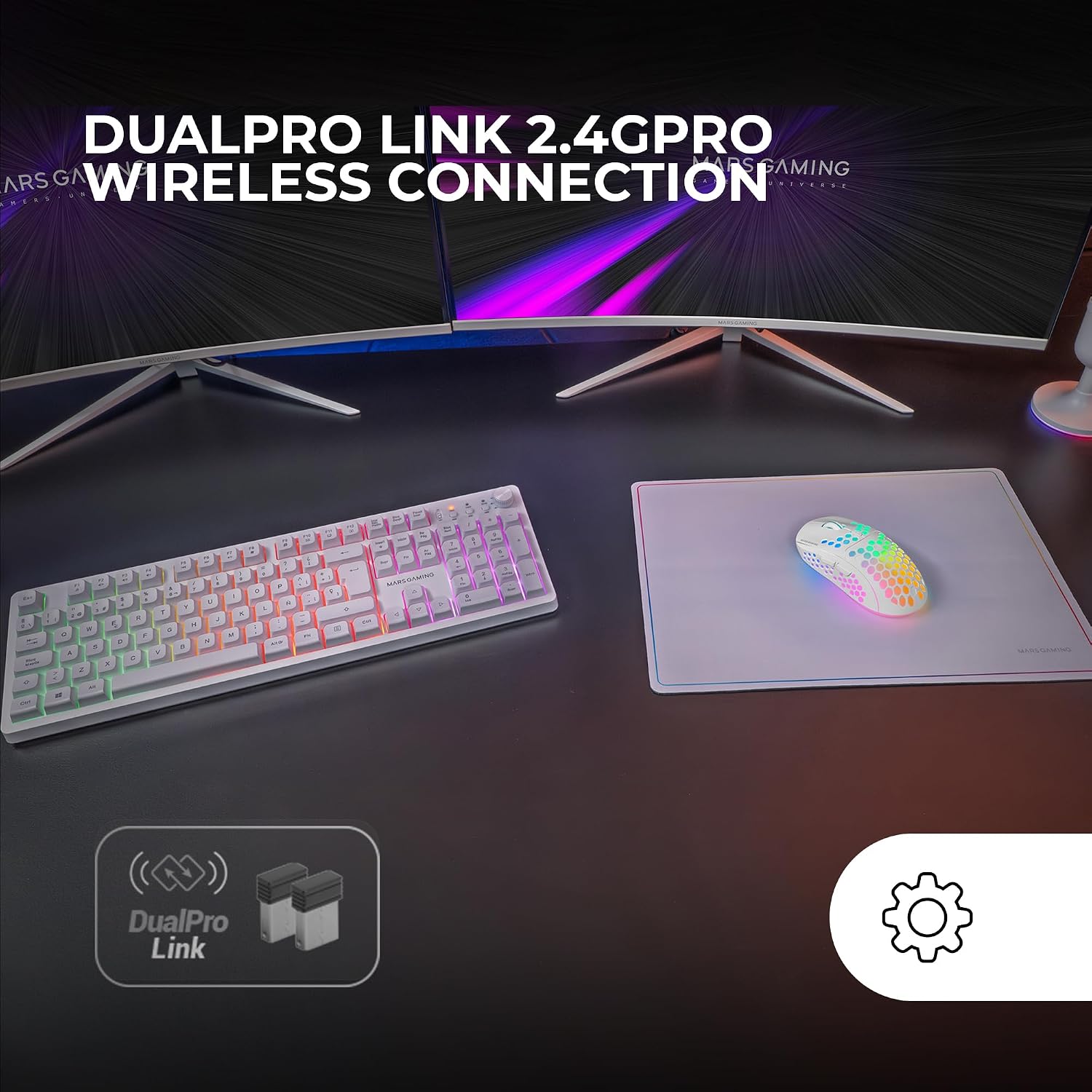 Thumbnail 1 de Mars Gaming MCPWX (Italiano) Combo Gaming Wireless 3-in-1 DualPro Link 2.4GPRO con tastiera RGB, mouse 3200DPI e tappetino 360x260 mm, Bianco