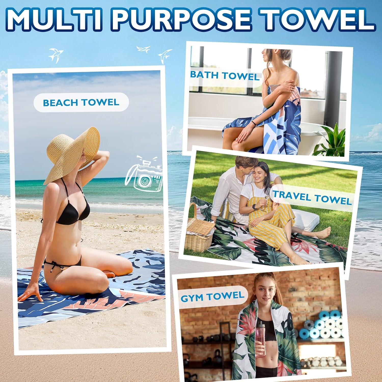 Thumbnail 6 de Giyim Beach Towels - 2 Pack 200x90cm: Lightweight Microfibre, Double-Sided, Sand Free