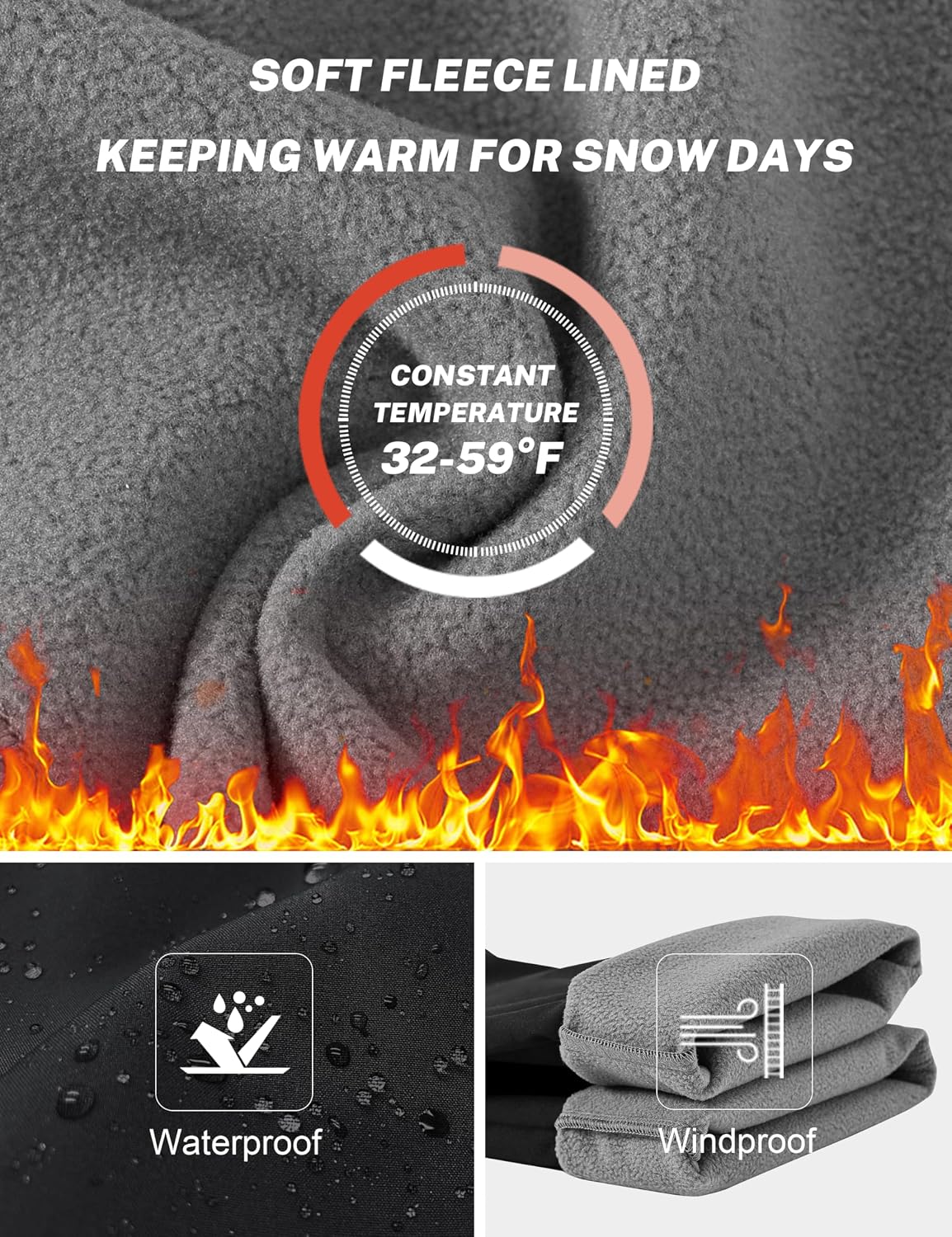 Detalle de MoFiz Women's Fleece-Lined Waterproof Snow Pants with Zippered Pockets