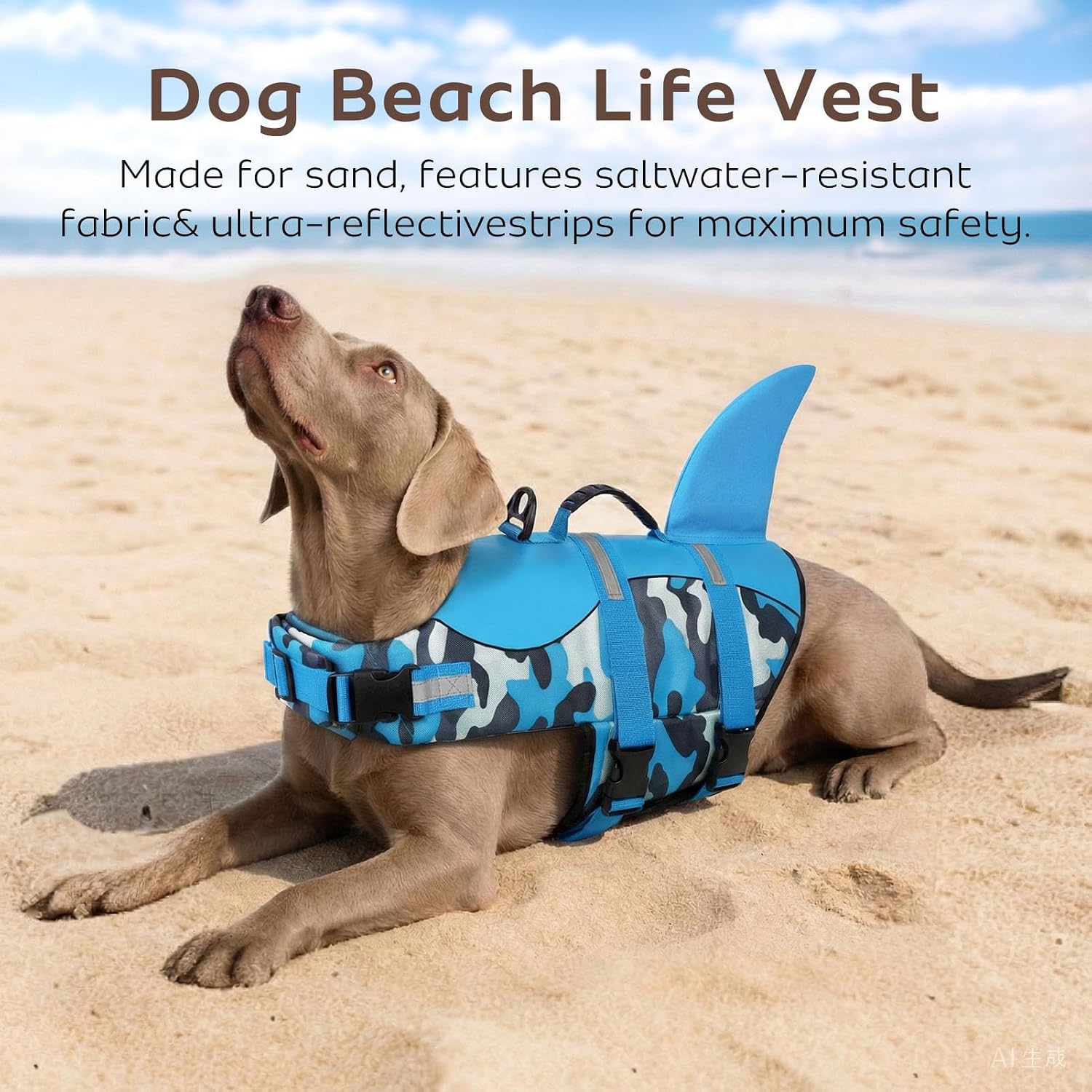 Detalle de CITÉTOILE Dog Life Jacket Shark Costume – Blue Camouflage, Safe Swim Vest (Size S)