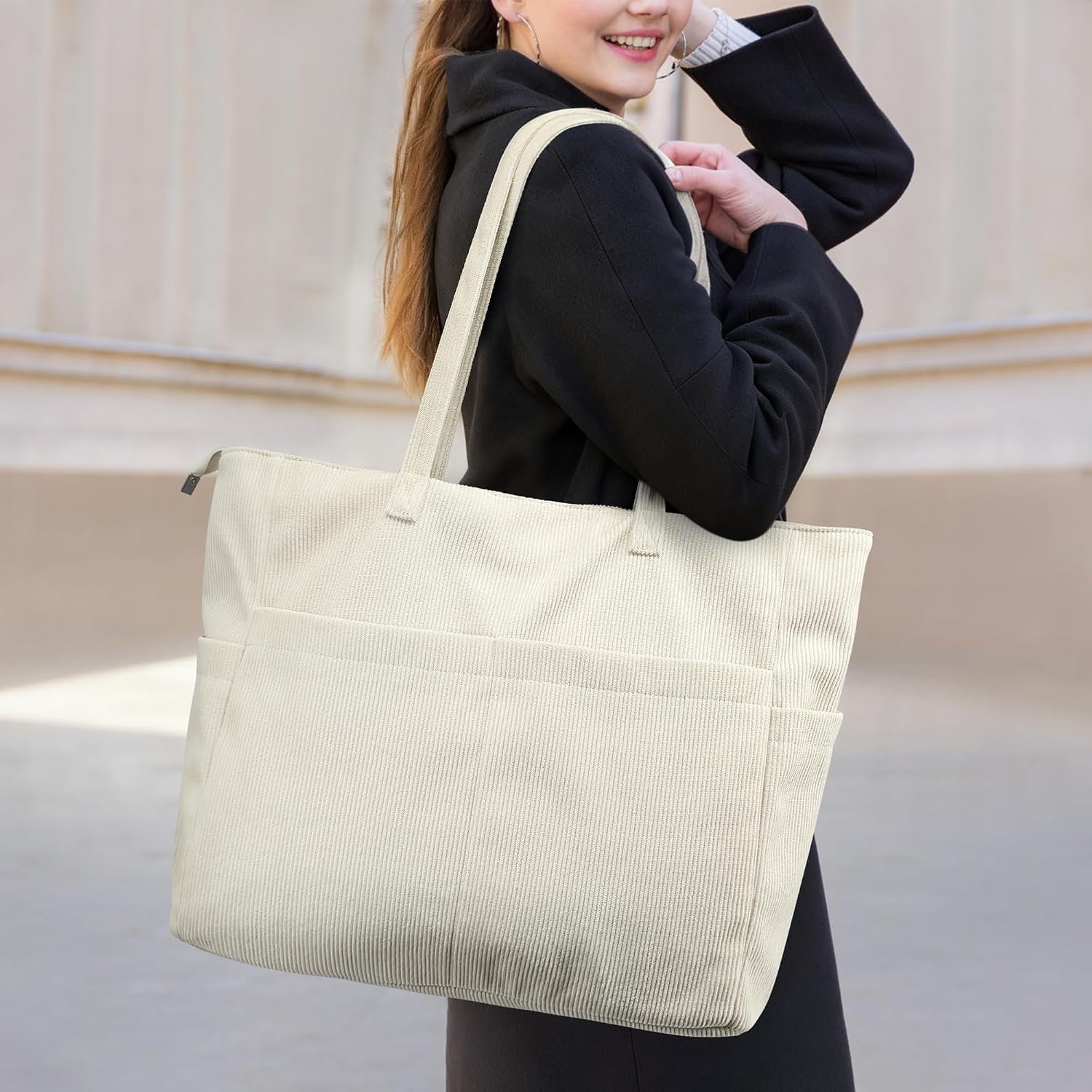 Detalle 2 de beifon Cord Strandtasche xxl 25L mit 17 Zoll Fach