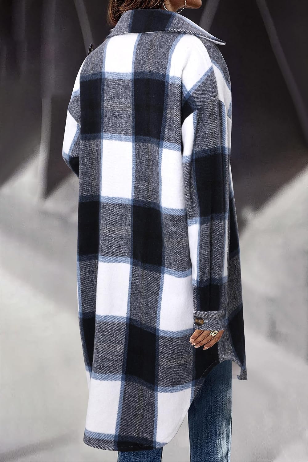 Detalle de onlypuff Women's Long Plaid Flannel Shacket Jacket, Button-Down Lapel