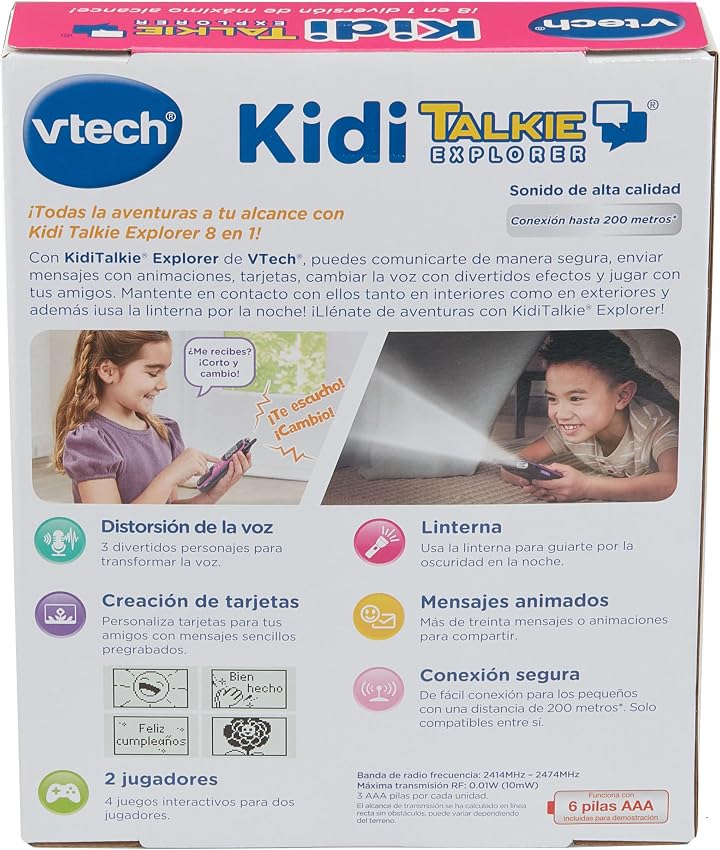Detalle 2 de VTech KidiTalkie Explorer morado/rosa para niños +4
