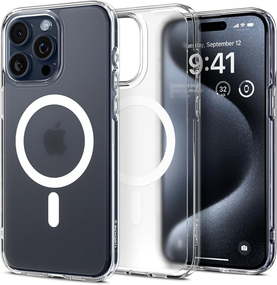 Detalle de Spigen Ultra Hybrid MagFit pour iPhone 15 Pro Max (semi-transparent) – Coque Frost Clair