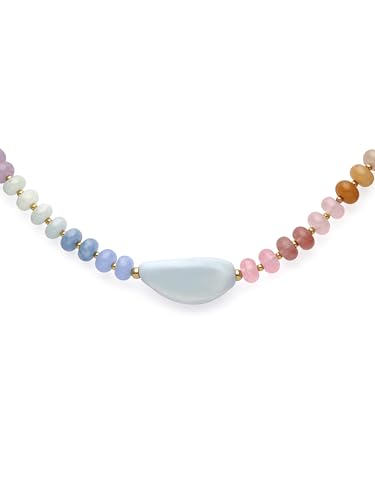 Detalle de SINGULARU Collar Mujer Gummy Stones | Acero bañado en oro 18kt y cerámica azul