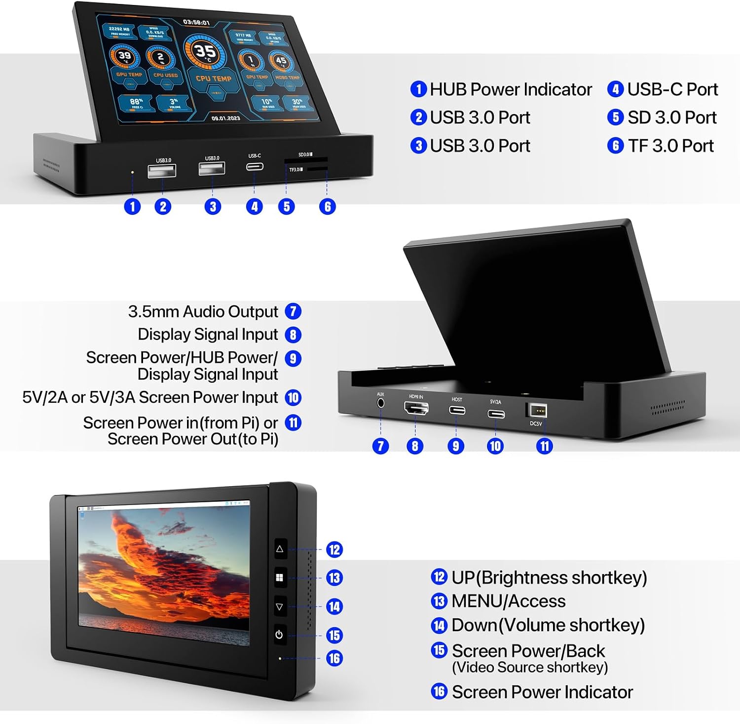 Detalle 2 de ROADOM 7" Touch Screen Monitor 1024×600