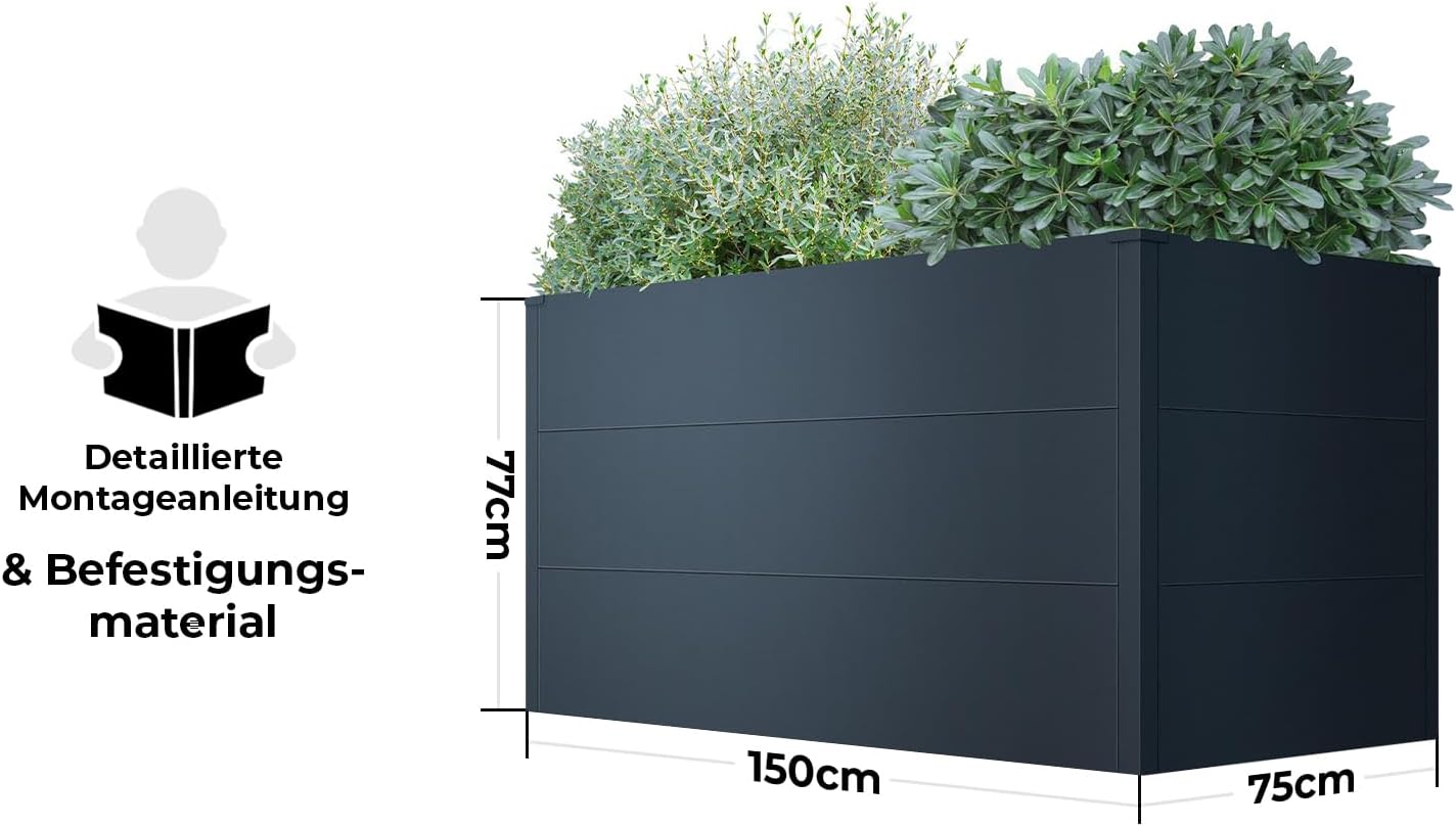 Thumbnail 1 de Metzler Hochbeet für den Garten aus Stahl in Anthrazit – 150 x 75 x 77 cm