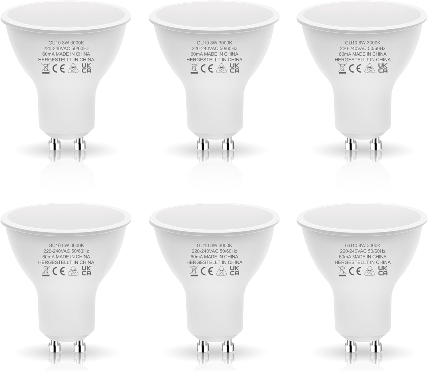 Detalle de JandCase GU10 LED Bulbs Warm White 3000K (8W, 700LM, 120°) – 6 Pack, Non-Dimmable