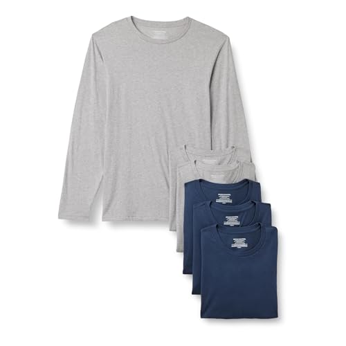 Detalle de Amazon Essentials Camisetas de Cuello Redondo de Corte Ajustado para Hombre — Pack de 6 (XXL) en Medio Gris Mezcla/Azul Marino
