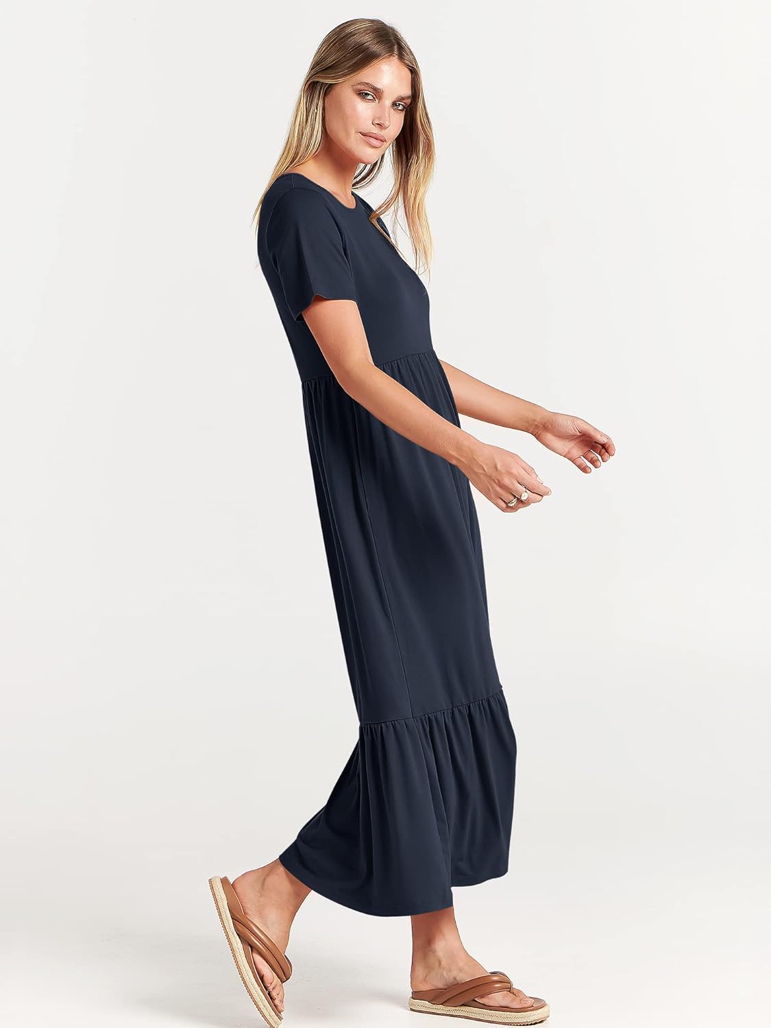 Thumbnail 3 de ANRABESS Women’s 2026 Summer Casual Maxi Dress (Tiered A-Line, Short Sleeve, Crewneck with Pockets)