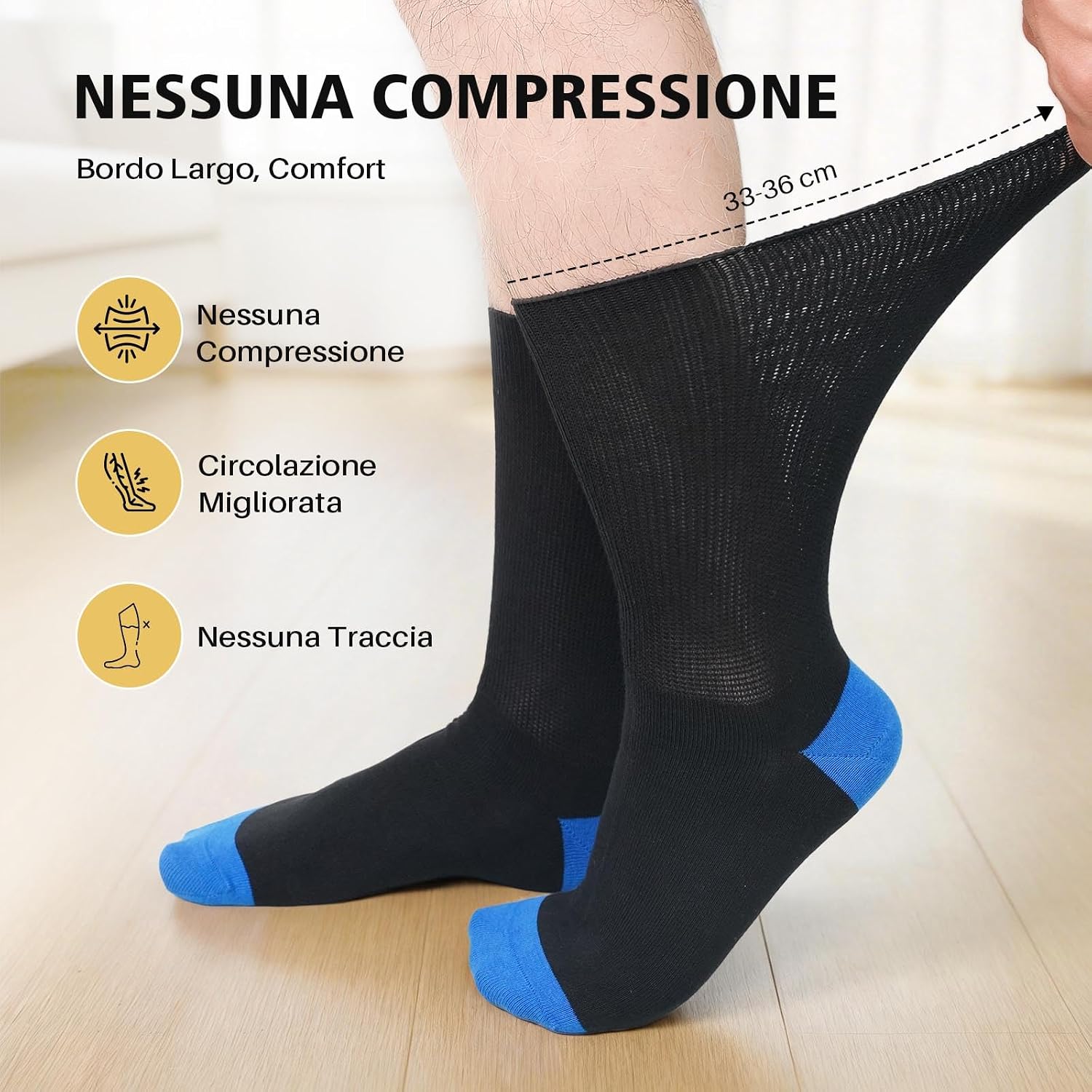 Thumbnail 2 de PUTUO Calzini diabetici extra larghi senza elastico (uomo e donna) in cotone, 6 paia