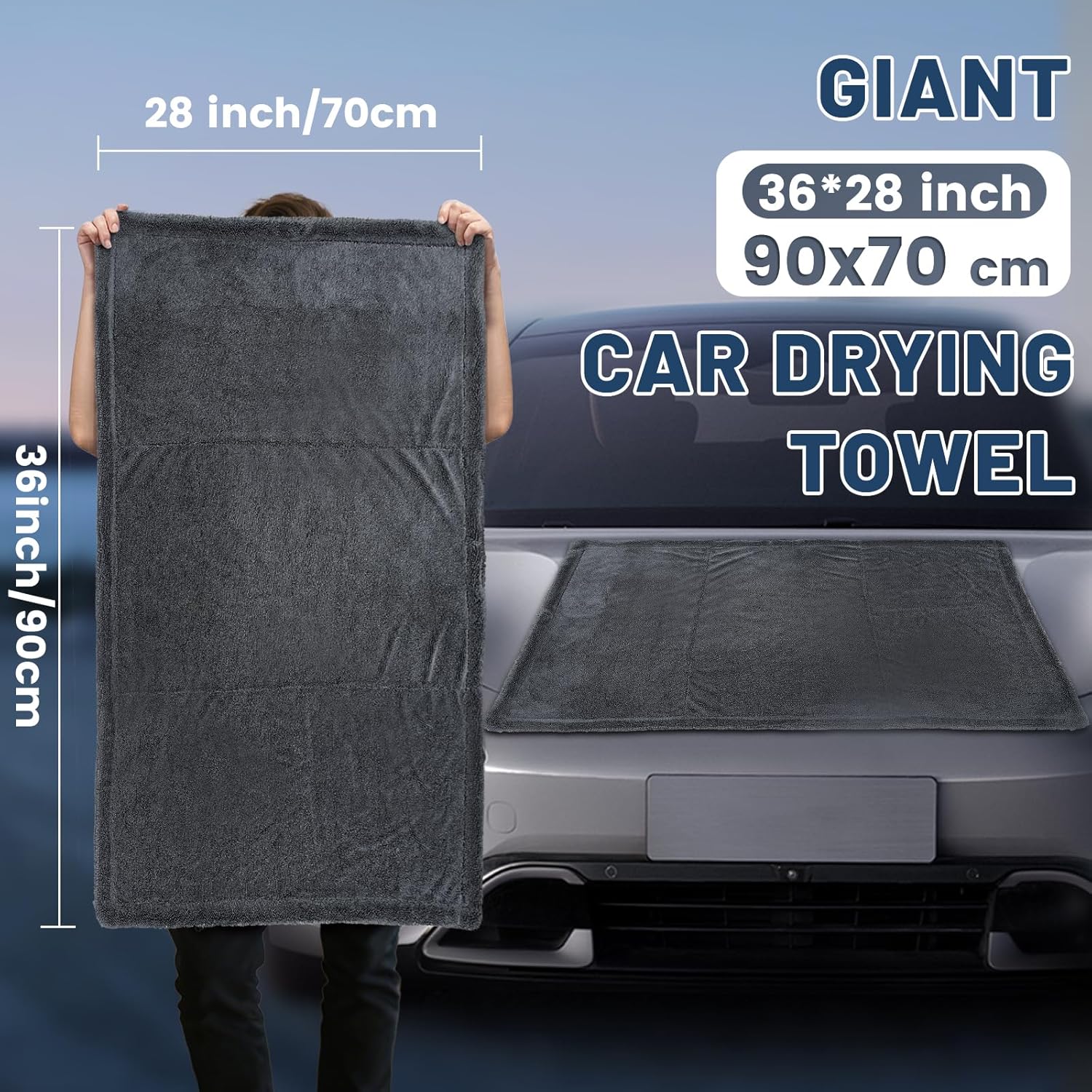 Thumbnail 2 de Ghguole 2pcs 90 × 70cm Car Drying Towel – Extra Large, 1500GSM, Double-Sided Microfibre for Fast, Lint-Free Drying