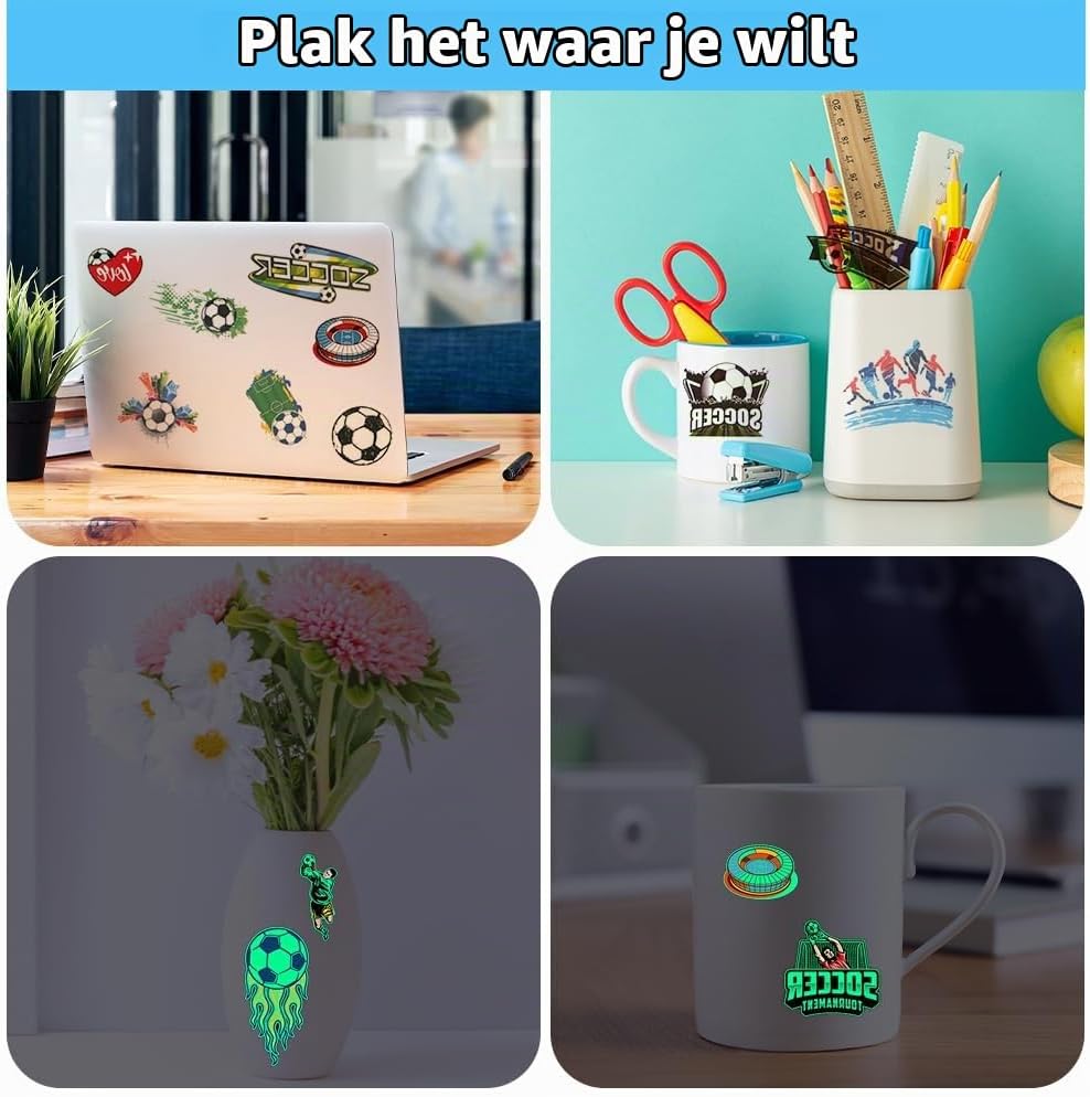 Thumbnail 5 de Aomig C2-N-A240614-FBA kindertatoeages, 20 voetbalvellen met glow-in-the-dark-effect