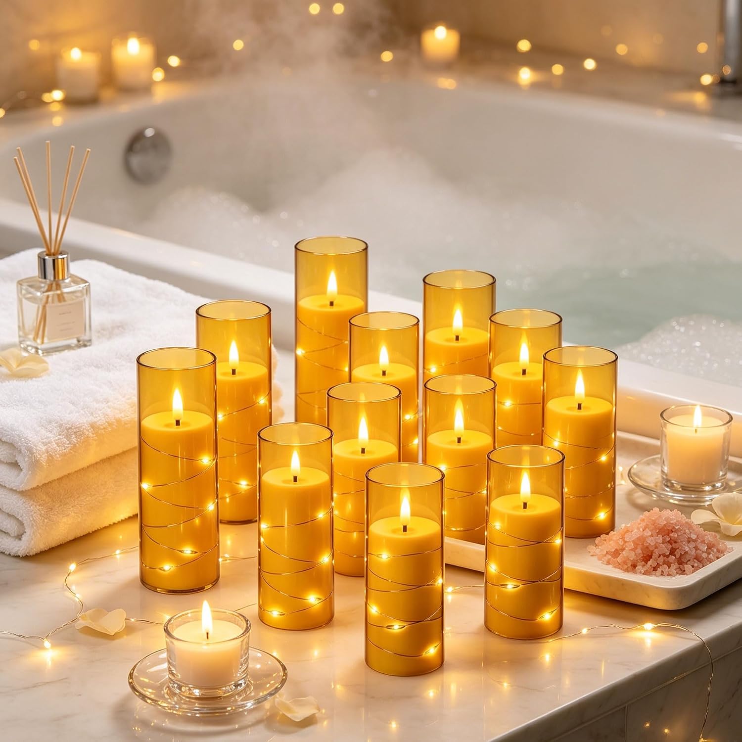 Thumbnail 4 de Da by 12 Candele LED Champagne con Luci Fatate e Copertura Effetto Vetro – Set da 12