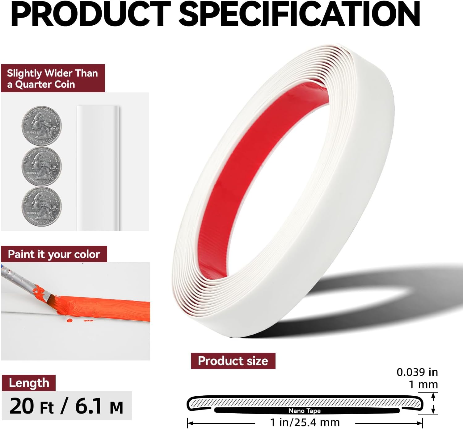 Thumbnail 3 de JSIWOTH Moulure Autocollante Flexible 6,1 m x 25 mm – Blanc