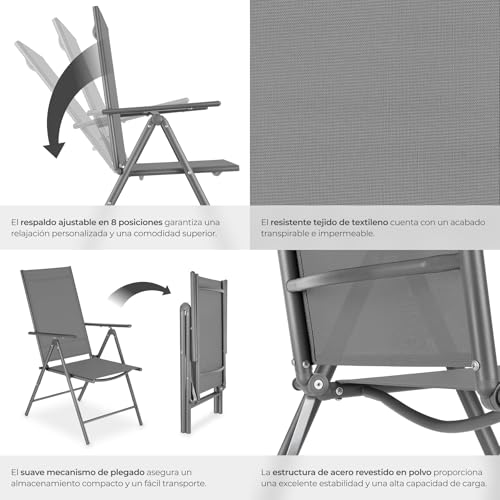 Detalle 2 de tectake Conjunto de 2 Sillas de Jardín Exterior de Aluminio con Respaldo Regulable – Antracita/Gris
