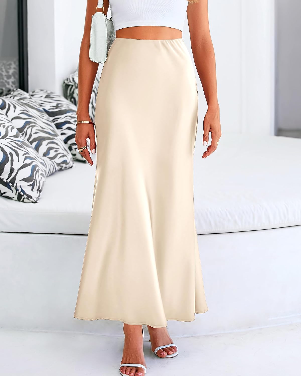 Detalle de BTFBM BT474 Women's High-Waisted Satin Mermaid Maxi Skirt