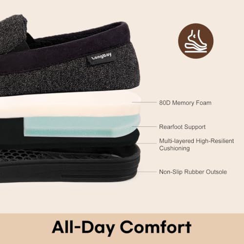Detalle de LongBay Mens Memory Foam Moccasin Slippers Plush Fleece
