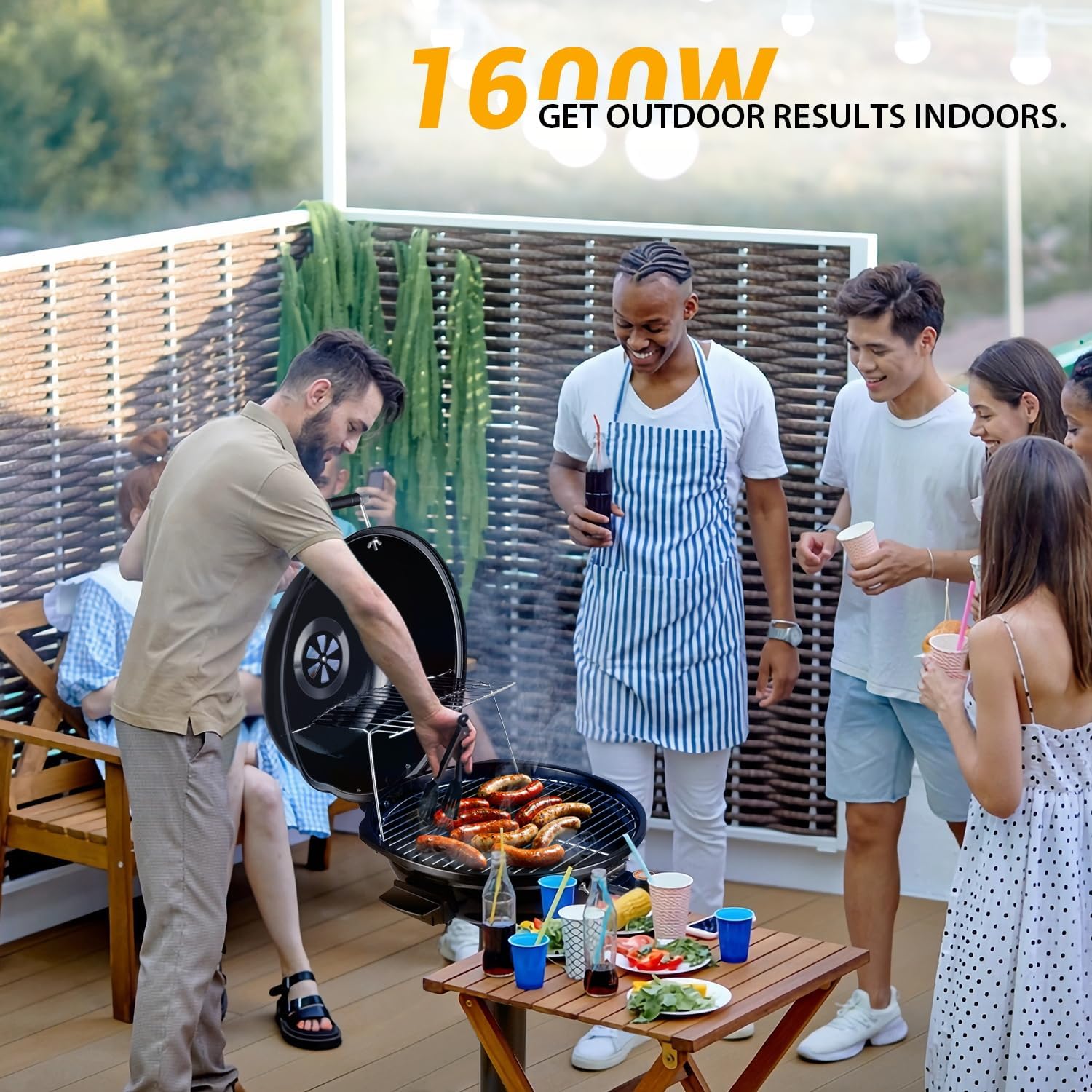 Detalle de Techwood Electric Grill 1600W Portable Indoor/Outdoor BBQ Grill with Removable Stand