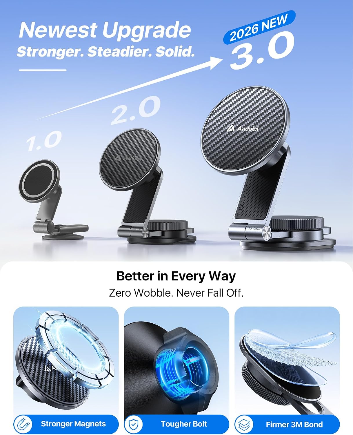 Detalle de andobil 3rd Gen Tesla Phone Mount, Magnetic, 360° Adjustable and Foldable